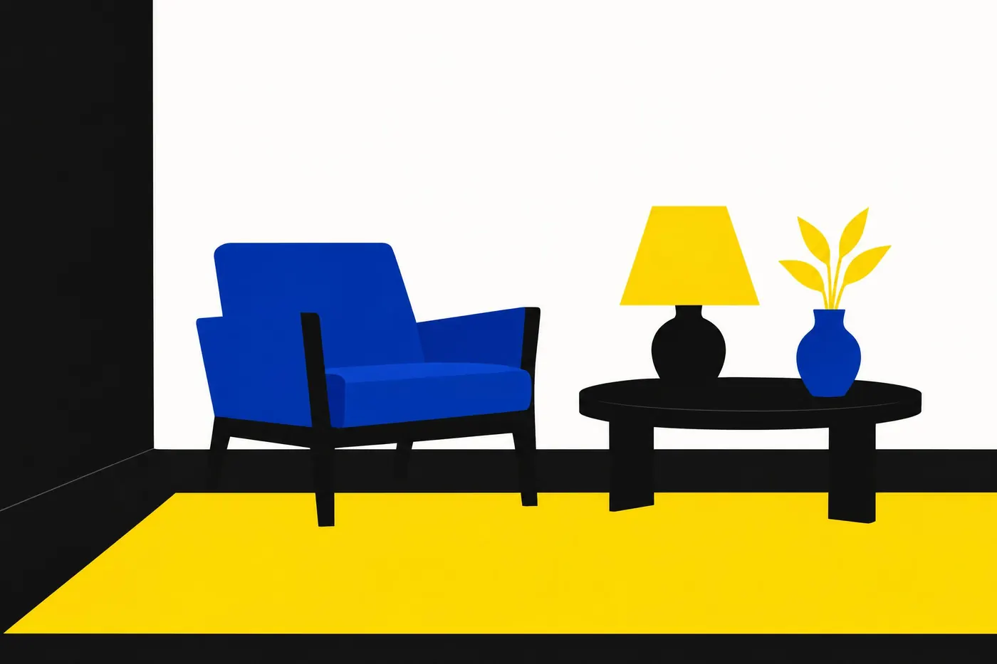 High Contrast: A near-black ground with white, yellow and cyan on it, every pair well past 7 to 1.