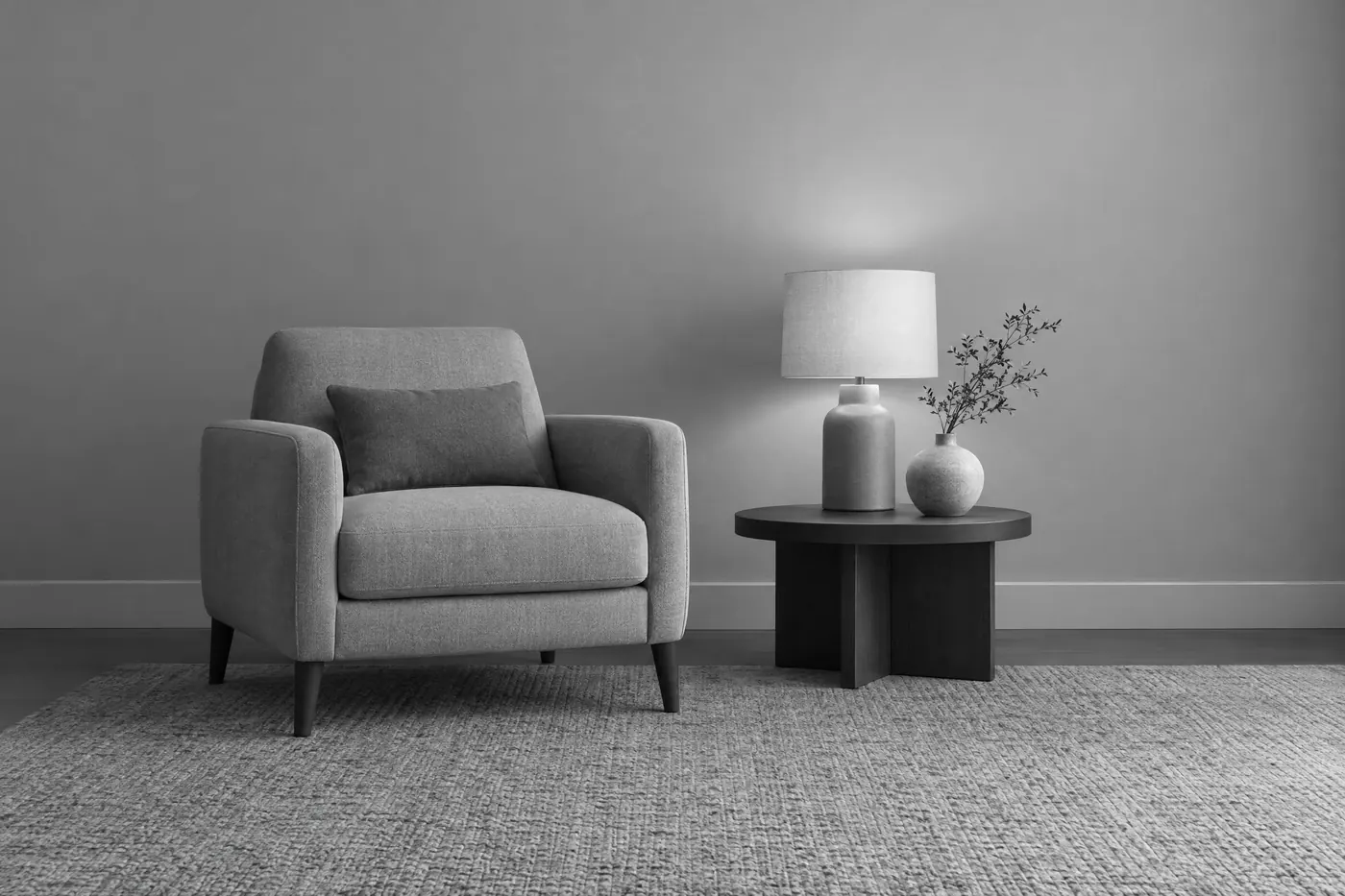 Achromatic: No hue at all. Black, white and the greys between them.