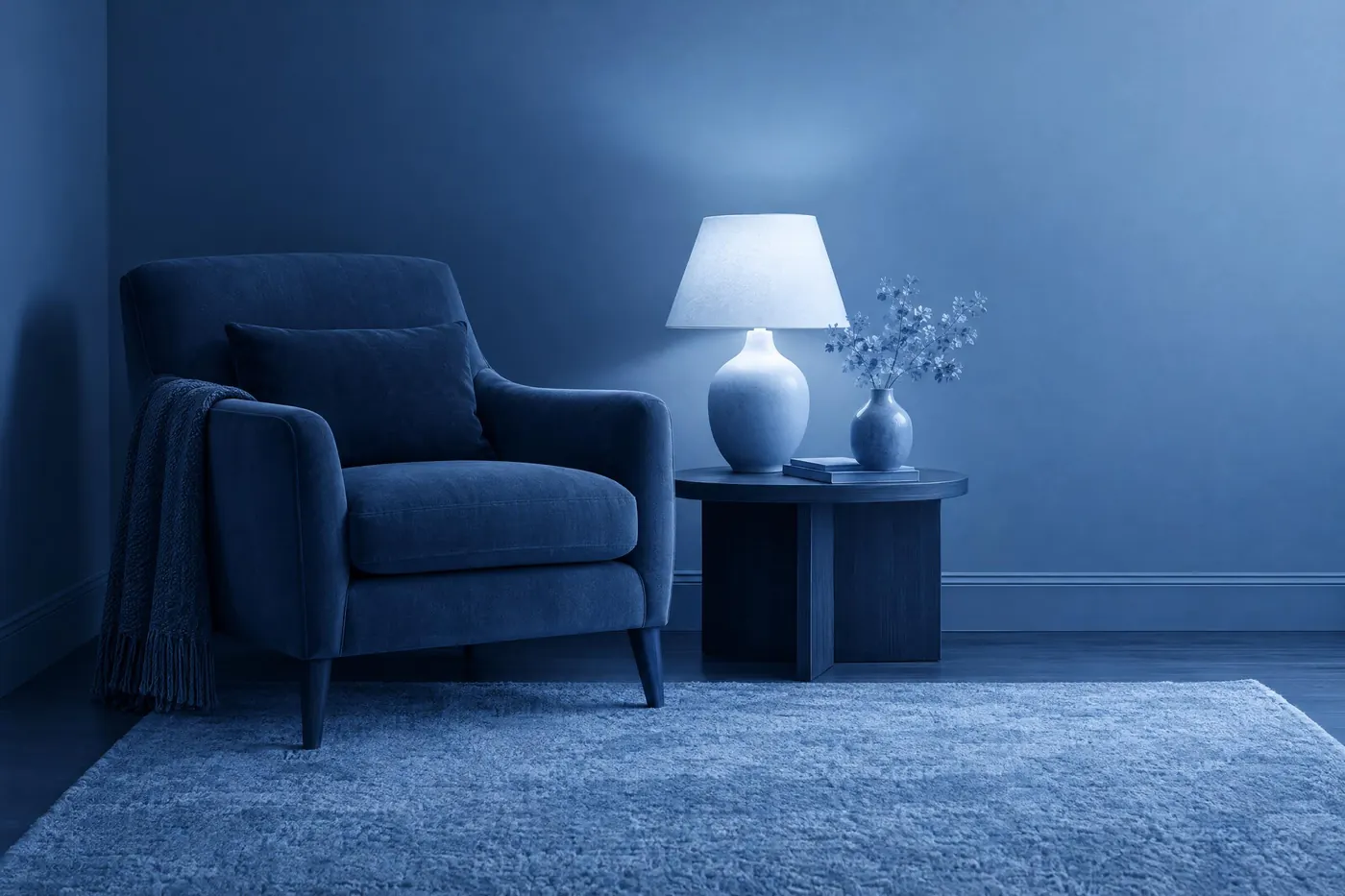 Monochromatic: One hue, five values. Everything separates by light and dark alone.