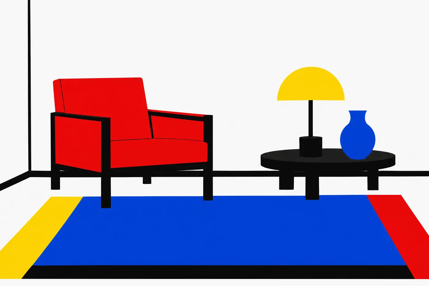Bauhaus Primaries: Red, yellow and blue at full strength, plus black and white, and nothing else.