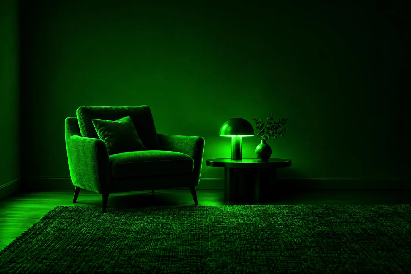 Digital Green: One green hue at every value on black, as if a screen were the only light.