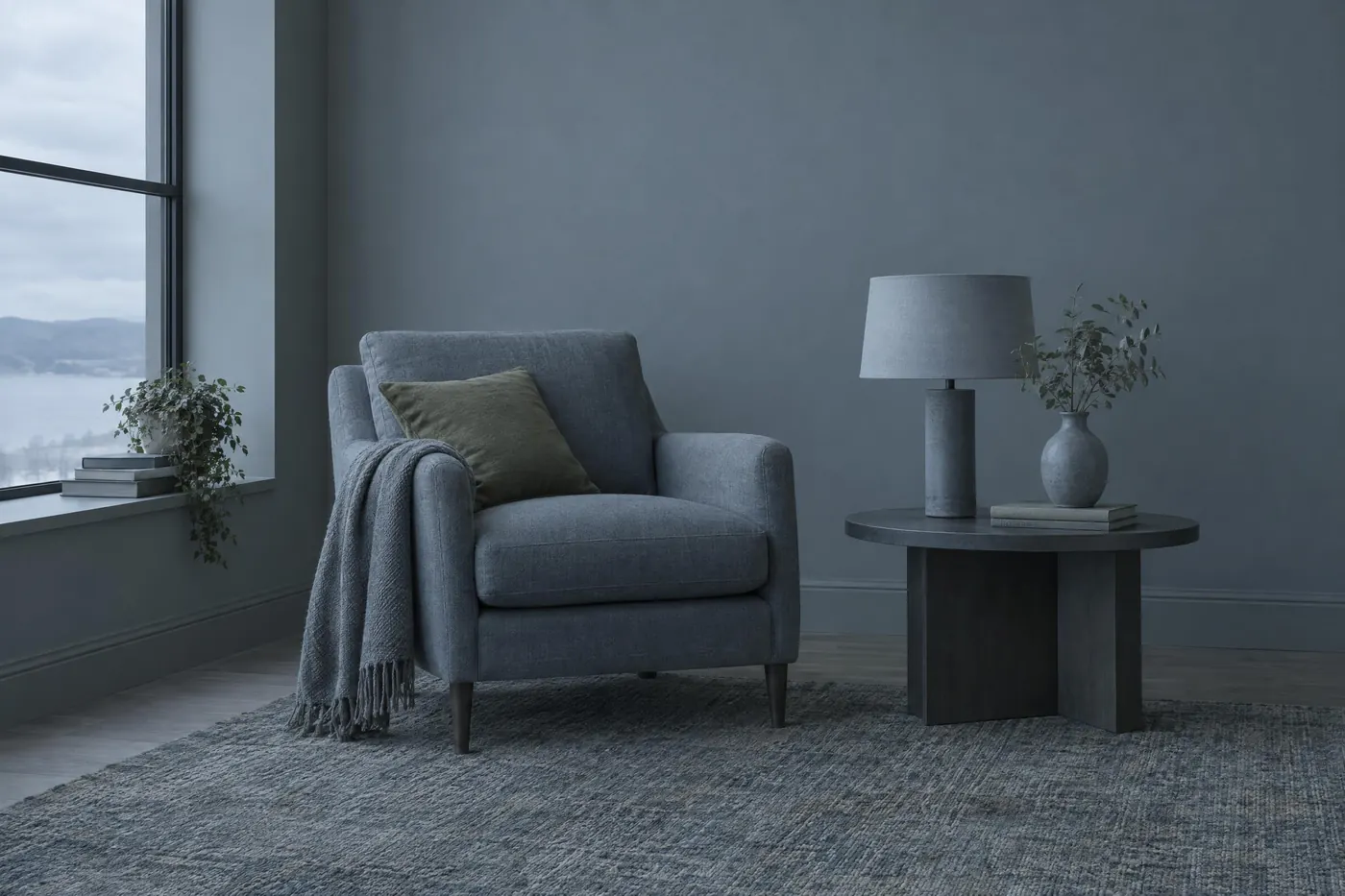Steel Blue Grey: Cold blue-greys with one dull olive, and no warm colour anywhere.