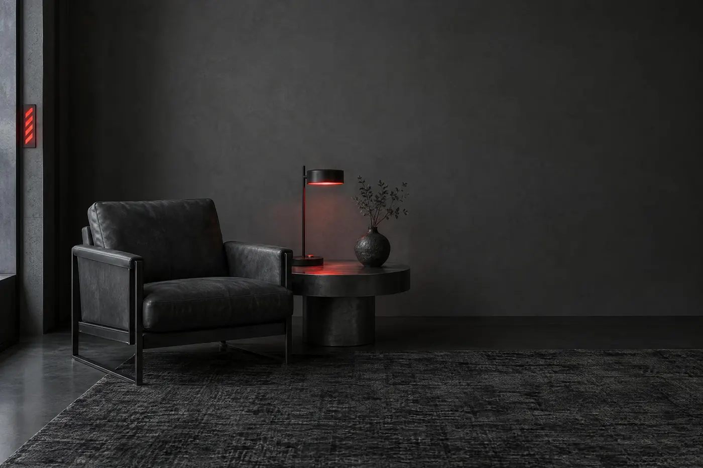 Warning Red: A steel grey world with one red, used as a signal rather than as decoration.