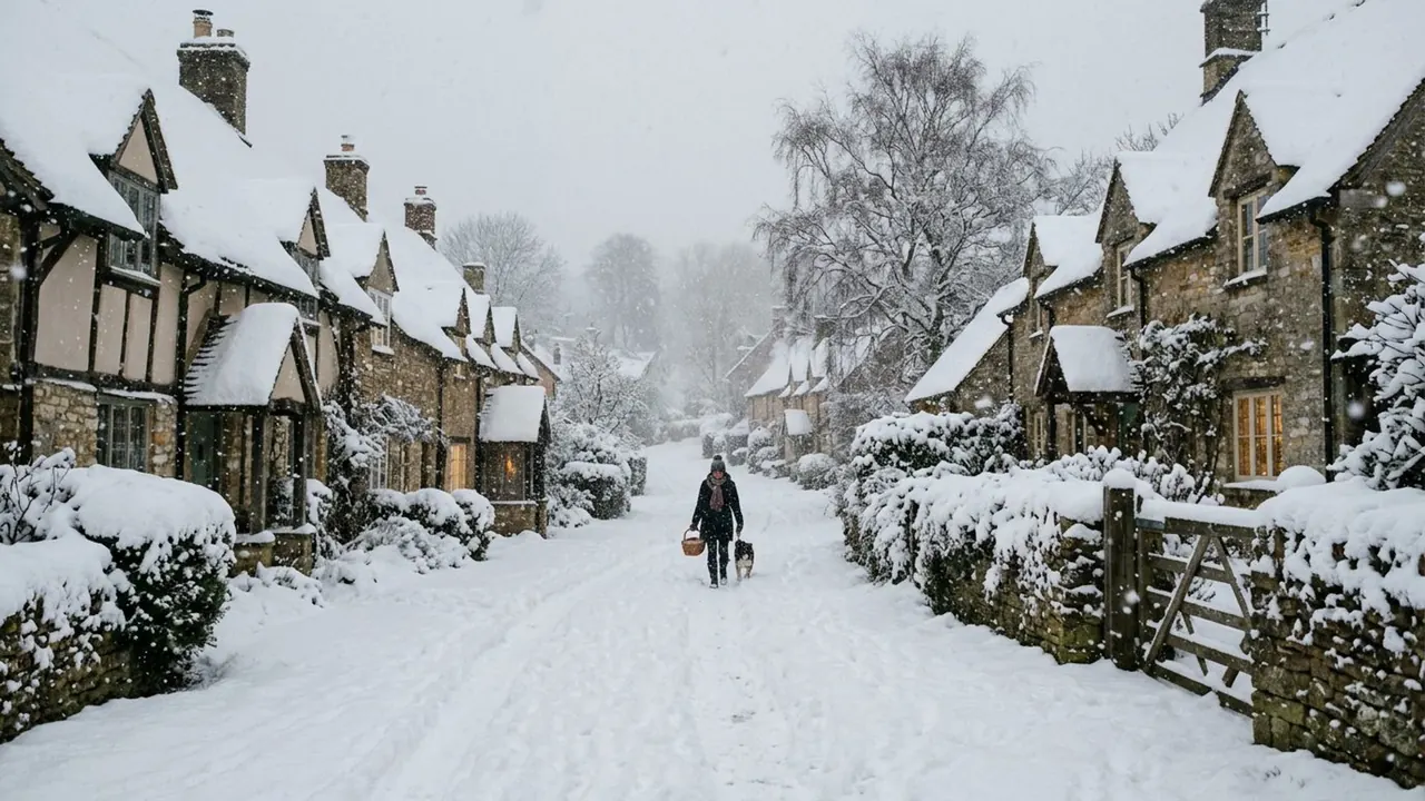 Snow: Falling snow fills the air and softens every sound and edge.