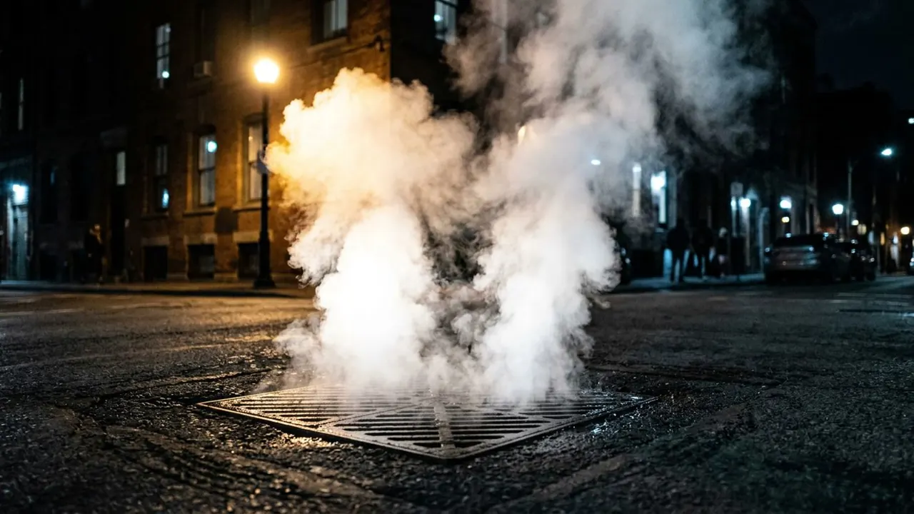 Steam: Hot vapour rises in columns and catches whatever light is near.