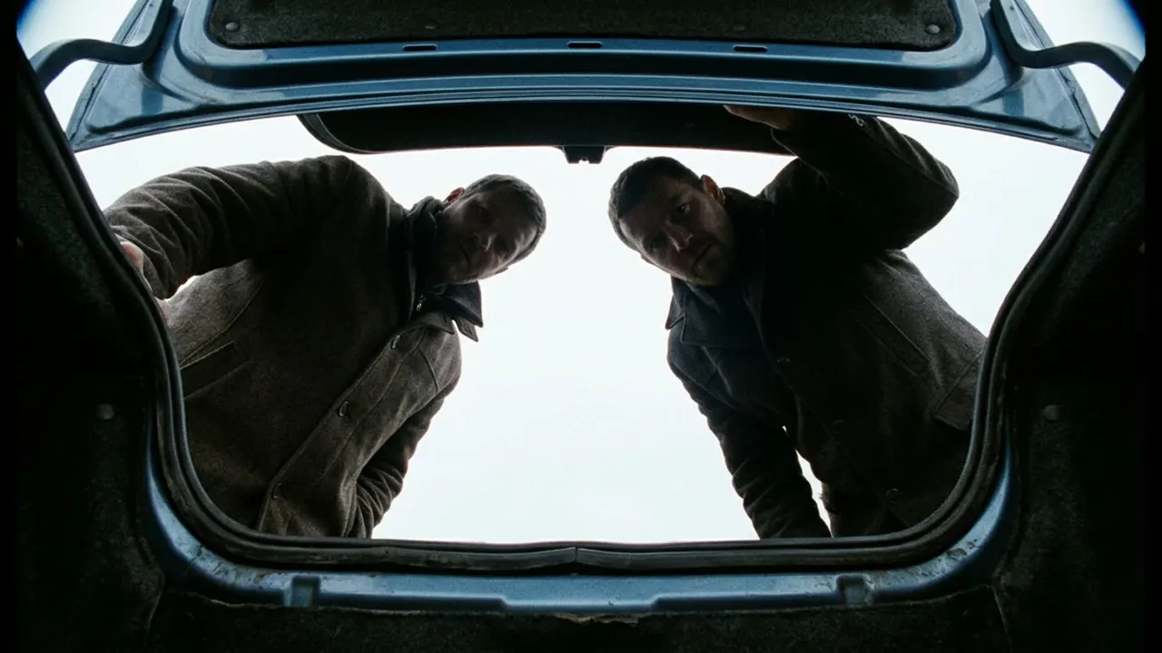 Trunk Shot: The camera looks up from inside a low container at people above.