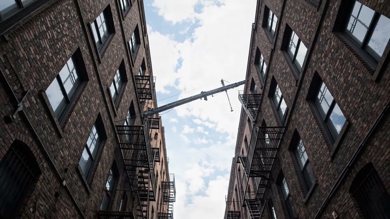 Crane Up: The camera climbs on a crane and opens the view.