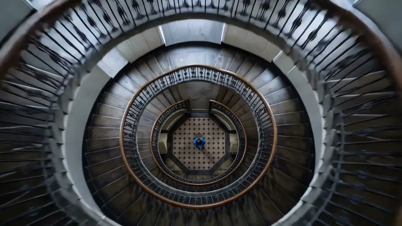 Falling: The camera drops with the subject, and the world rushes upward.