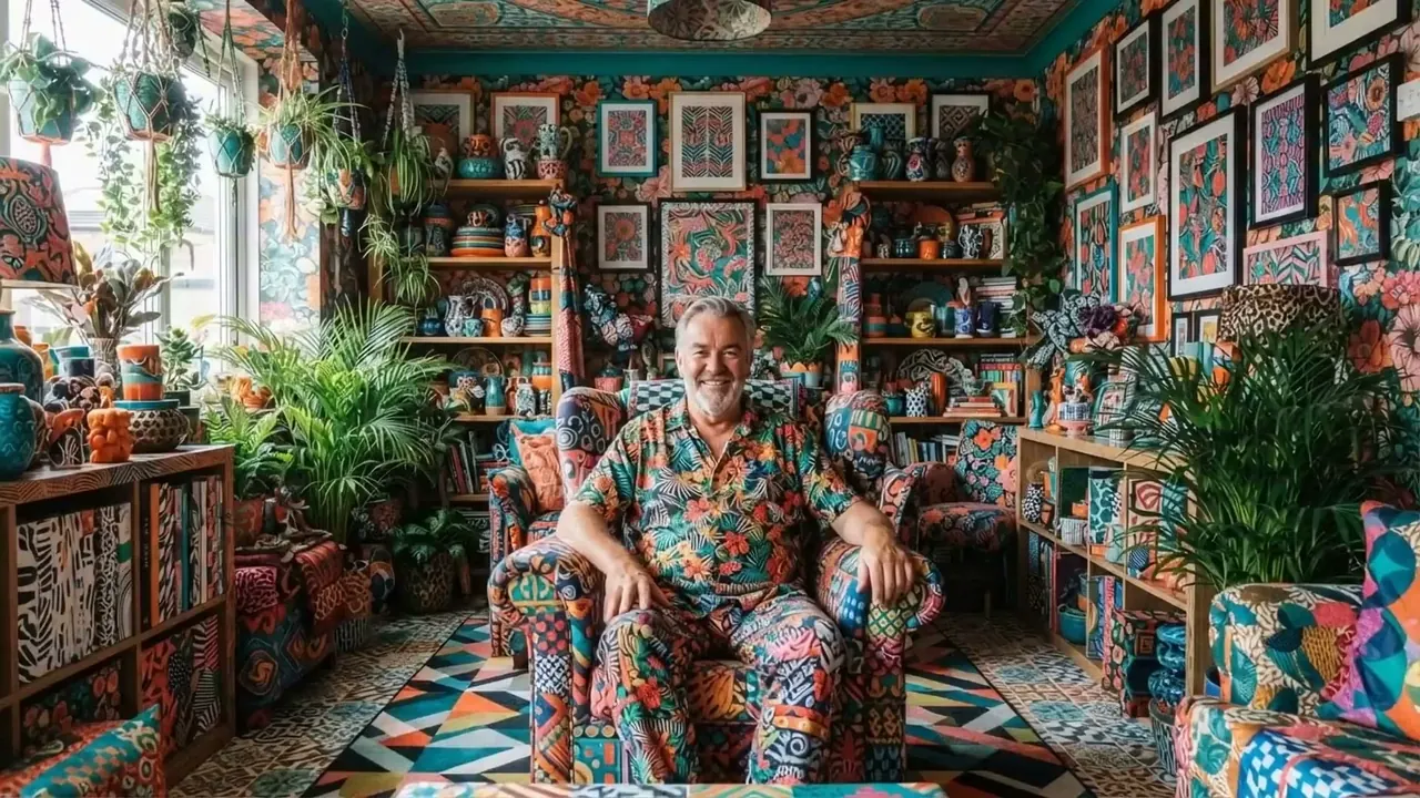 Maximalism: Every part of the frame is filled with colour, pattern and object.