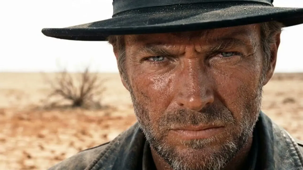 Spaghetti Western: Extreme close-ups, wide empty land and sun with nowhere to hide.