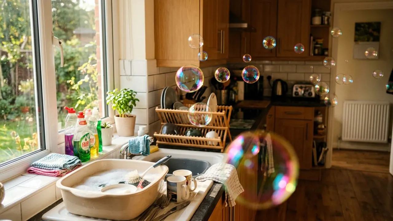Bubbles: Soap bubbles drift through the frame and catch the light.