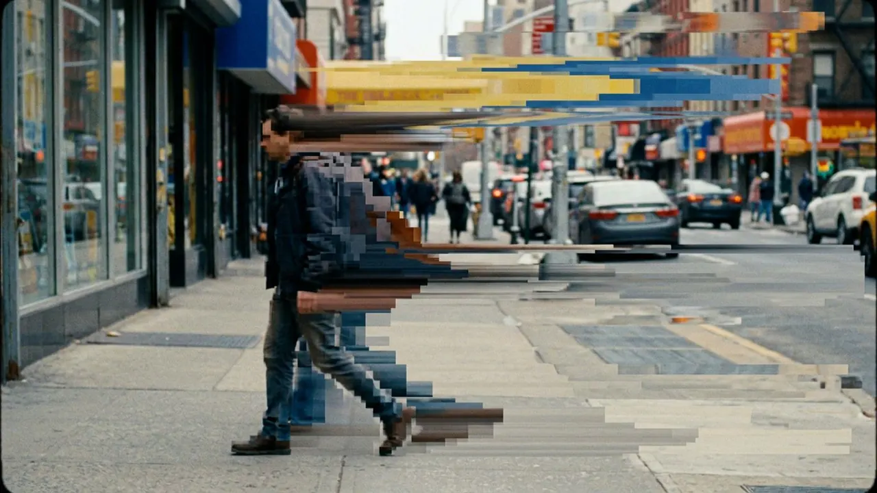 Datamosh: Compression breaks down and the frames smear into each other.