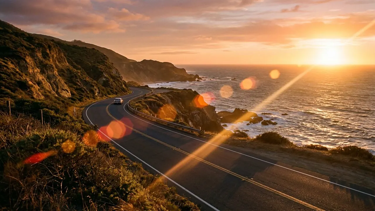 Lens Flare: A bright light hits the glass and throws artefacts across the frame.