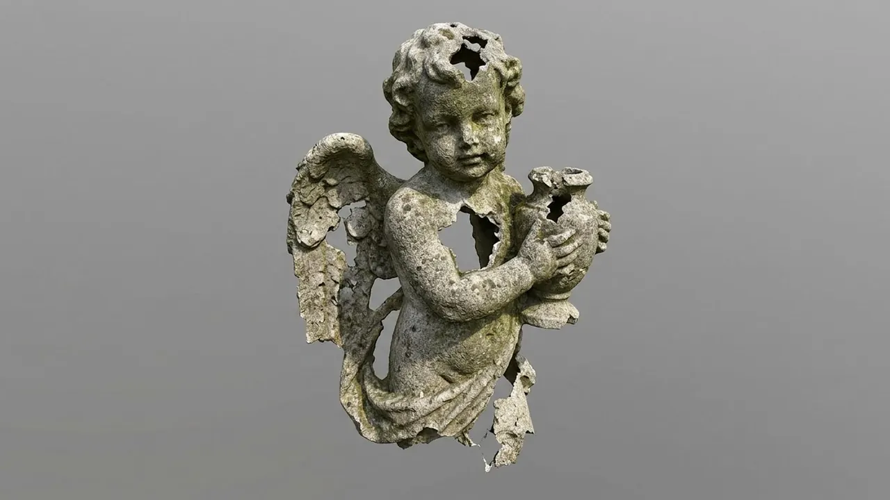 Photogrammetry: The scene looks scanned and rebuilt, with holes where data was missing.