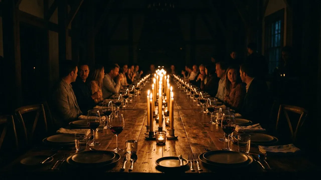 Candlelight: Small warm flames light the scene from close range and flicker.