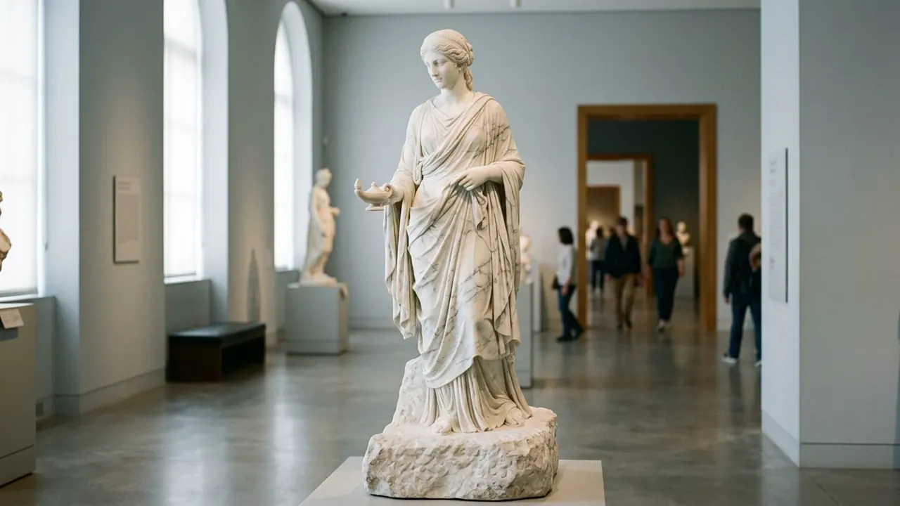 Marble: The subject is carved white stone with polished surfaces.
