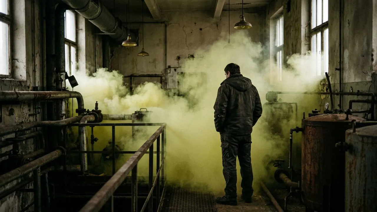 Toxic: Sickly green vapour swallows the figure.