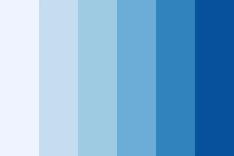 Sequential Data: One hue in six even steps, pale to deep, for a number that goes up.
