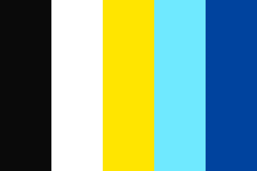High Contrast: A near-black ground with white, yellow and cyan on it, every pair well past 7 to 1.
