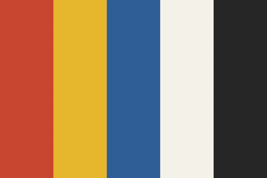 Triadic: Three colours spaced evenly around the wheel, balanced and loud.