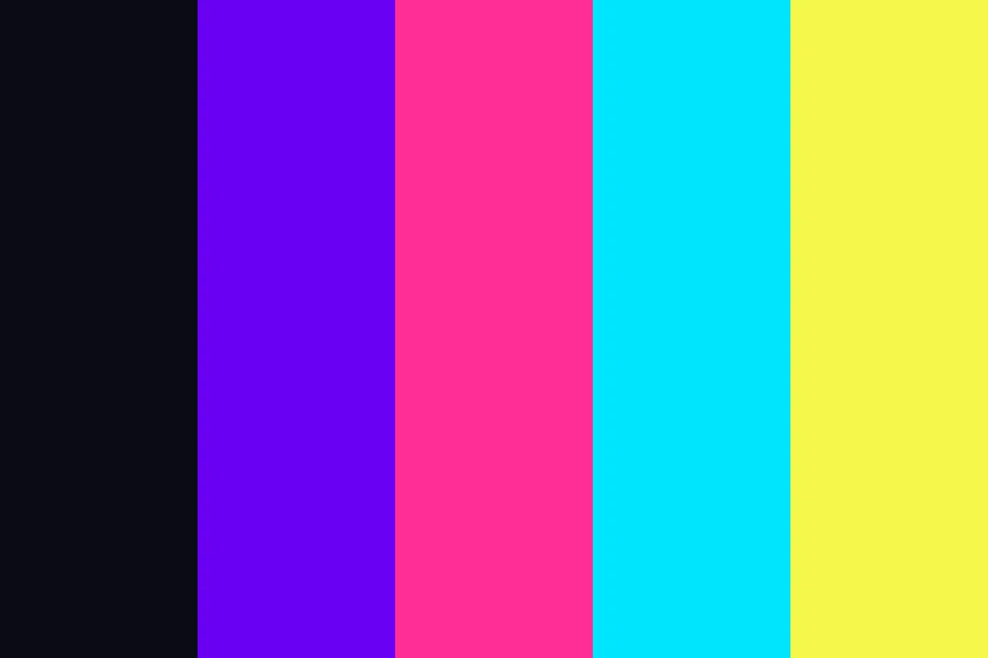 Eighties Neon: Magenta and cyan glowing on black, with violet between them and nothing neutral.