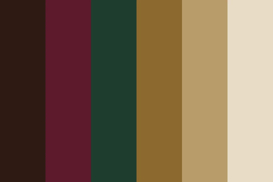Victorian Parlour: Burgundy, bottle green and walnut lit low, with dull gold as the only bright thing.