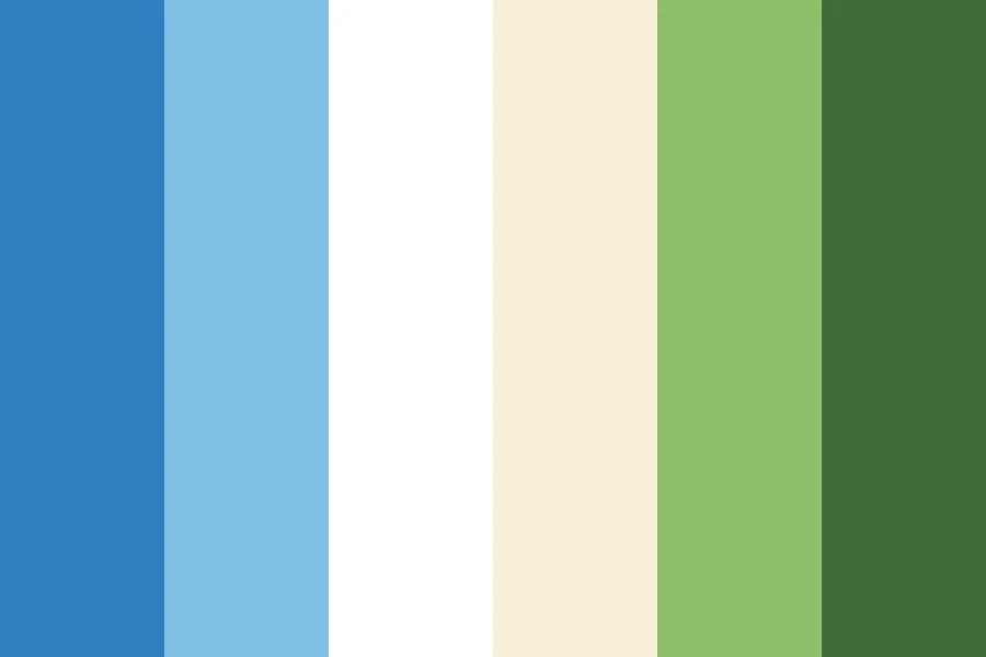 Anime Sky: A deep cerulean sky over painted greens, with the clouds kept pure white.