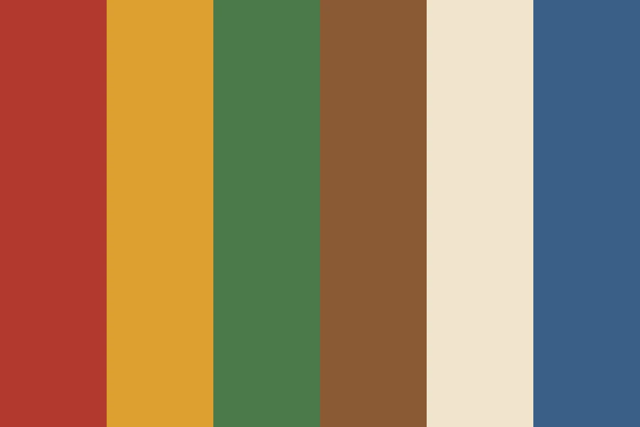 Sitcom Brights: Warm primaries on wood and cream, lit flat so nothing falls into shadow.