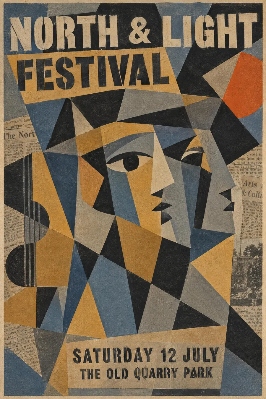 Cubist Exhibition Poster: One subject broken into facets and shown from several angles at once.