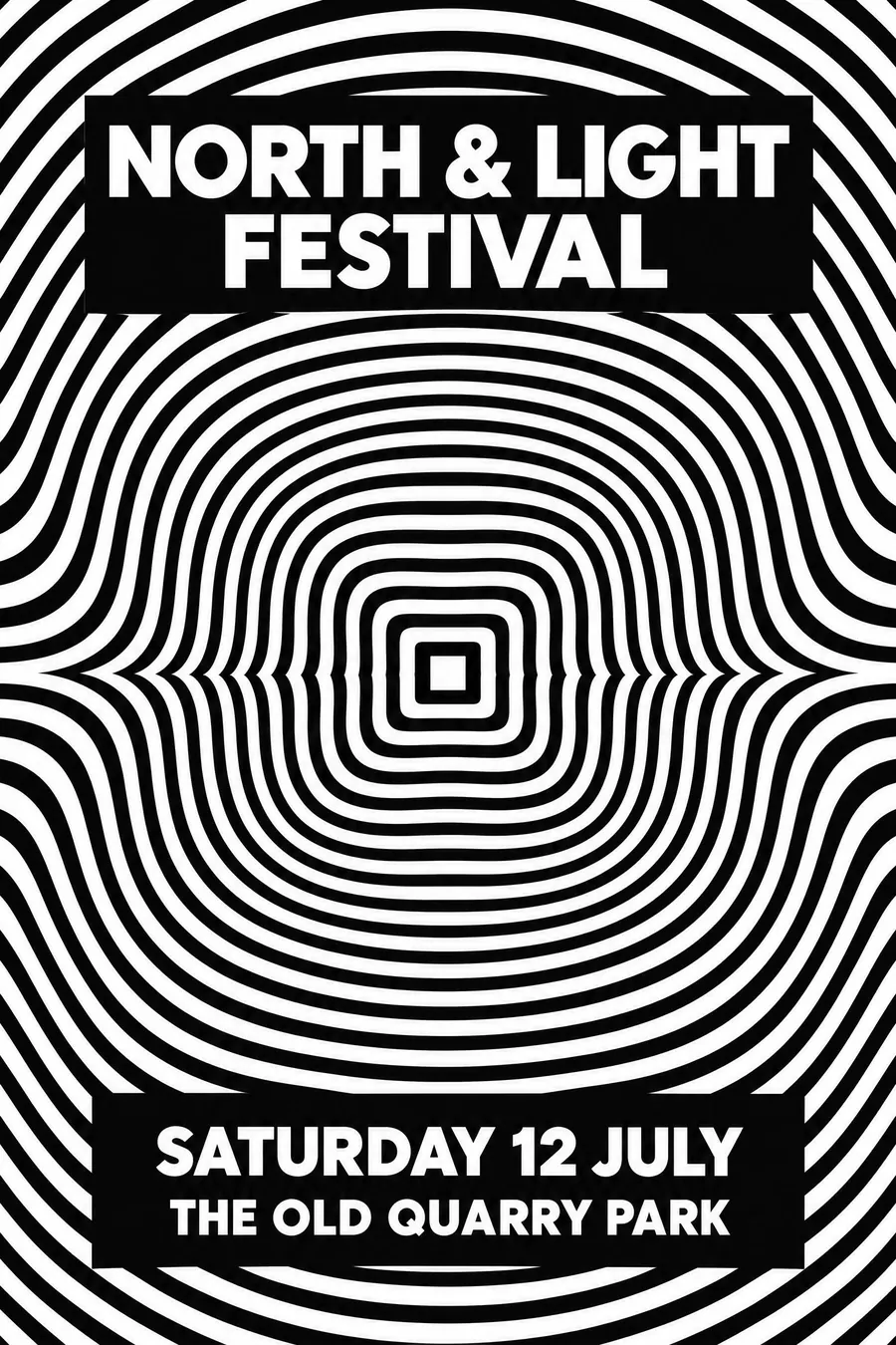 Op Art: Black and white patterns precise enough to make the flat sheet appear to move.