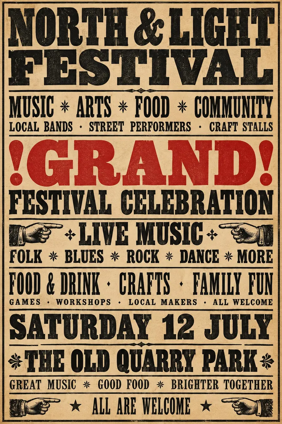 Victorian Broadside: A wall of wood type: every line a different face, every line a different size.