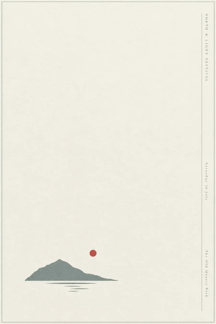 Japanese Minimal Poster: One quiet element, an enormous amount of empty space, and a vertical line of small type.