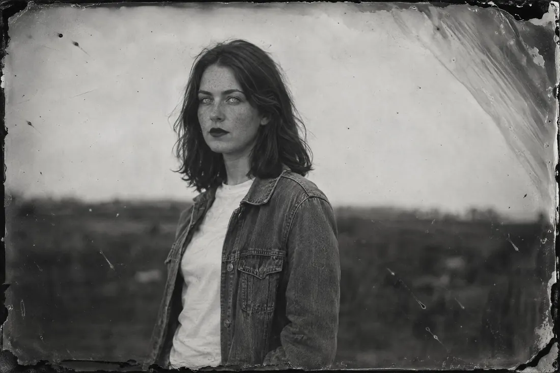 Wet plate collodion: A hand poured plate that streaks at the edge, goes blind to red, and leaves the sky blank white.