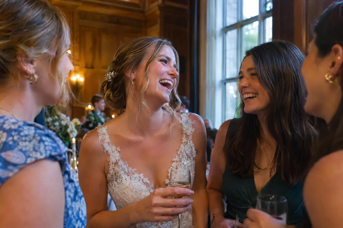 Wedding photography: Available light, a fast 35mm wide open, and a camera standing inside the group.