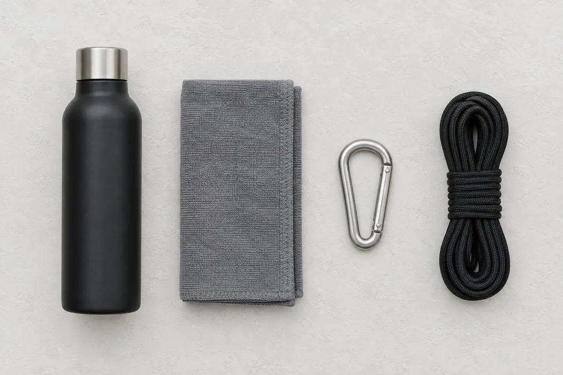 Flat lay: Camera straight down on objects laid out on a flat surface, with the shadows killed.