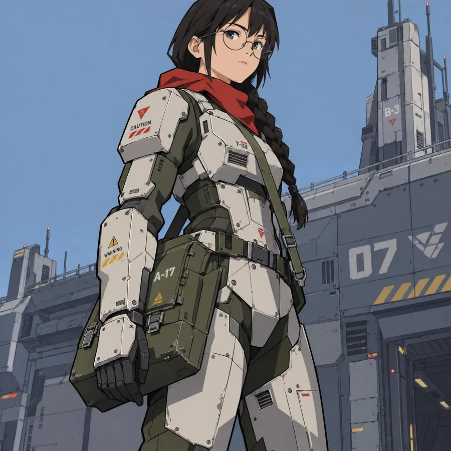 Mecha Line: Hard surfaces divided into panels, with every edge, seam and vent drawn as a line.