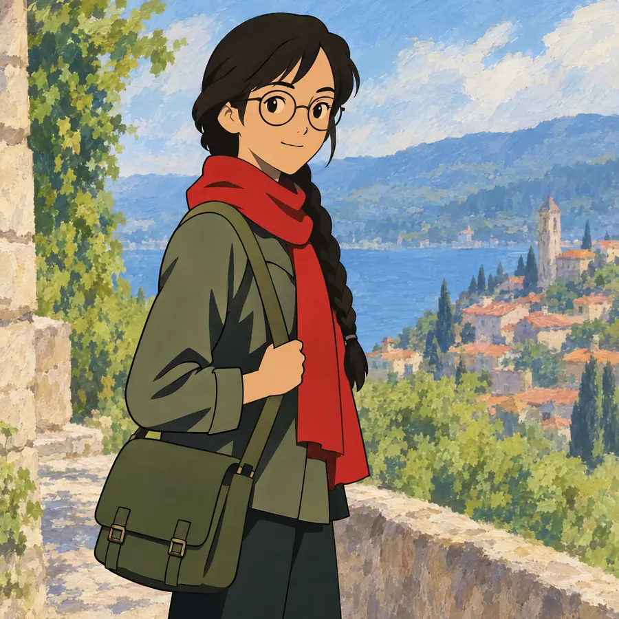 Cel Animation: An inked character in flat paint, laid over a painted background that is made a different way.