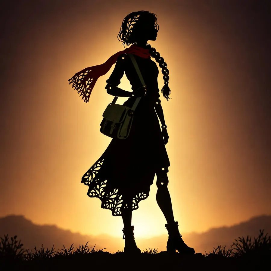 Shadow Silhouette: Jointed black shapes lit from behind, so only the outline carries the picture.