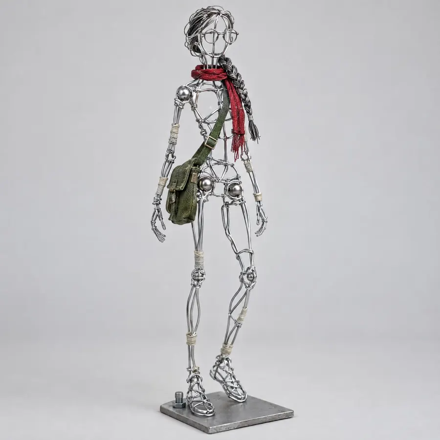 Wire Armature: The skeleton on its own: bent wire, visible joints, and nothing built over it.