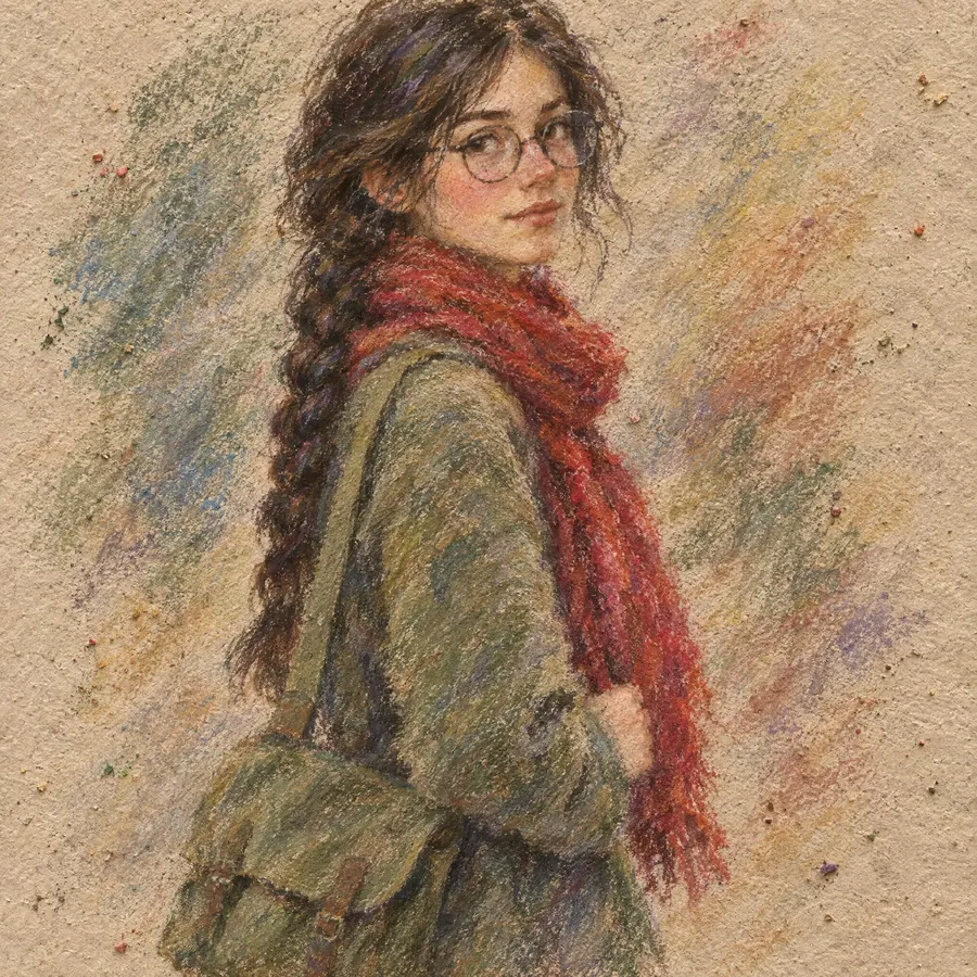 Soft Pastel: Dry pigment dragged across textured paper, sitting on the surface and catching the tooth.