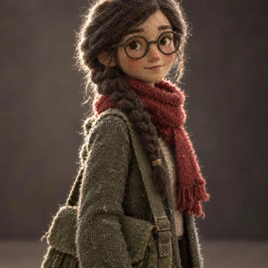 Felt and Fabric: A rendered figure surfaced in wool and cloth, with fibre standing up at every edge.