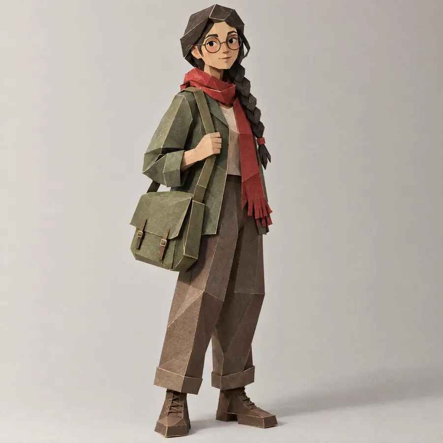 Papercraft Render: A rendered figure surfaced as folded card, with a crease at every facet.