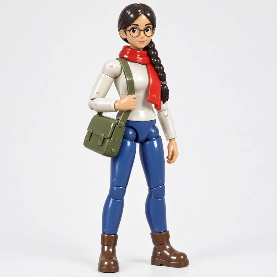 Plastic Toy: A figure rendered as a moulded plastic toy, complete with seams and sprue marks.