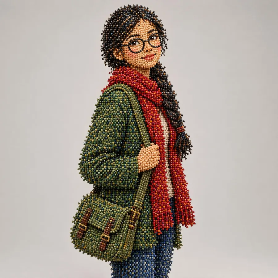 Beaded Scatter: Thousands of tiny spheres covering a surface, so every form is built from dots.