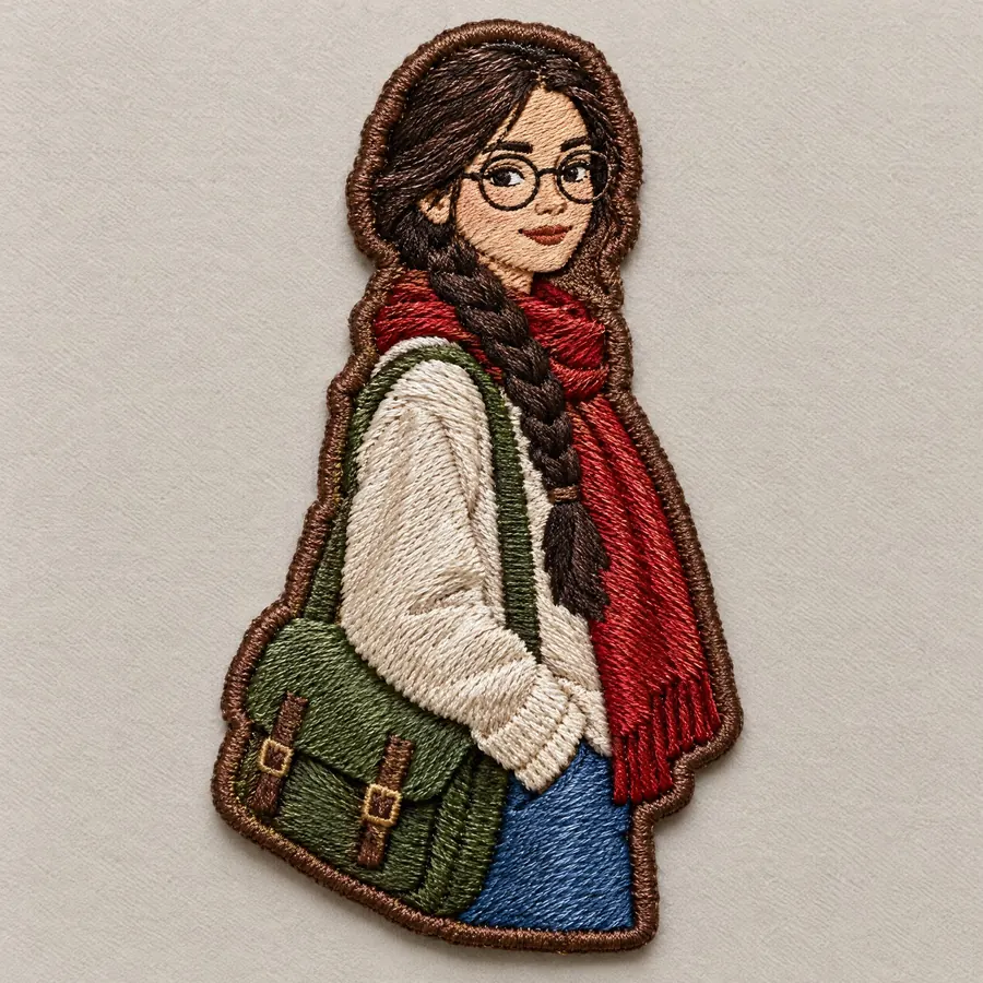 Embroidered Patch: Raised thread laid in one direction, with a rolled edge that ends the shape.