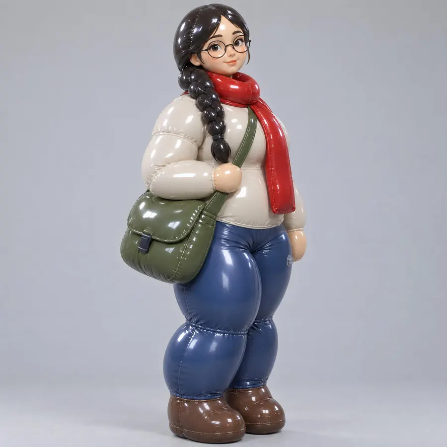 Inflatable: A sealed skin under air pressure, rounded everywhere and pinched at the seams.