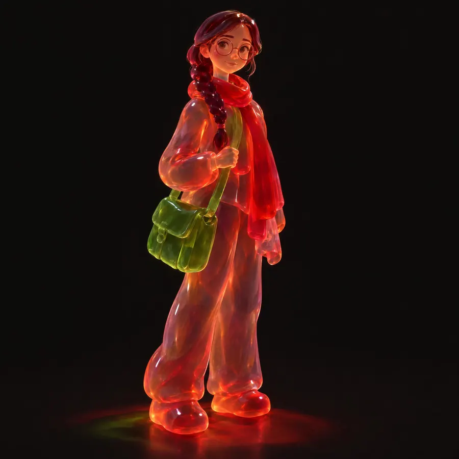 Jelly: A soft translucent solid, wobbling slightly and glowing where the light passes through.