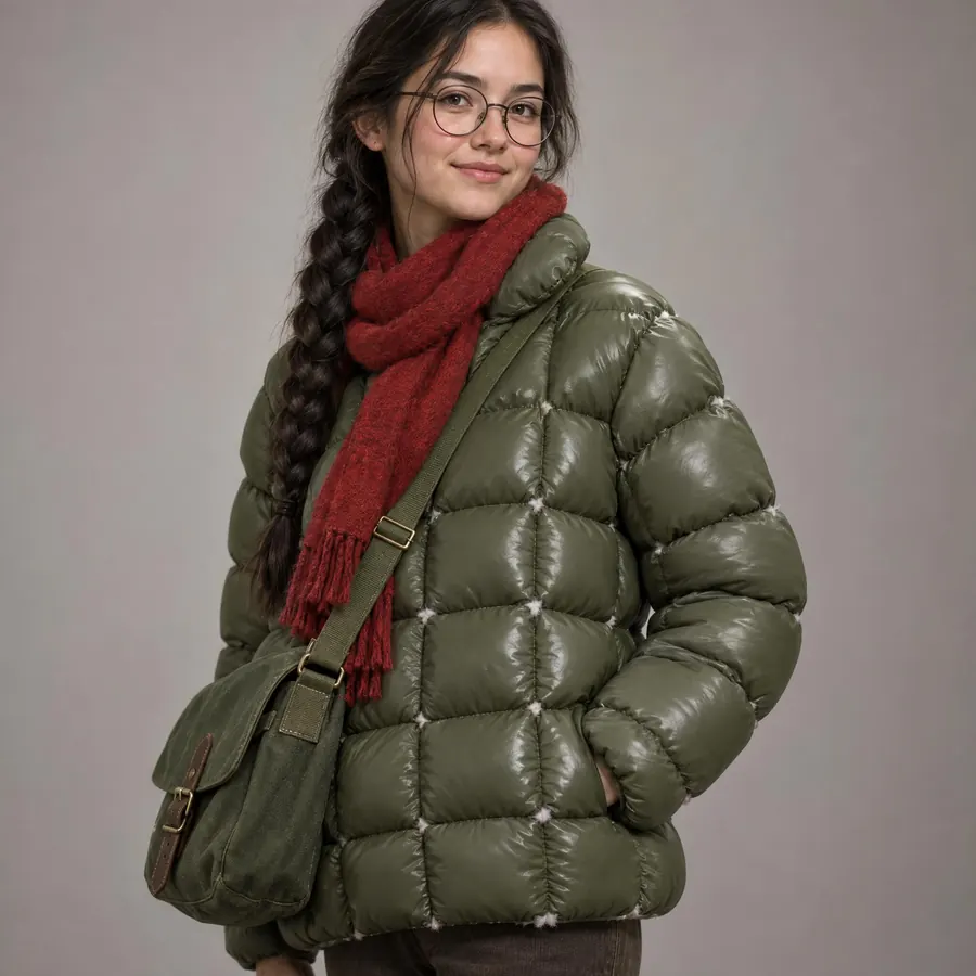 Quilted: Padding held down by a grid of stitch lines, so the surface puffs between them.