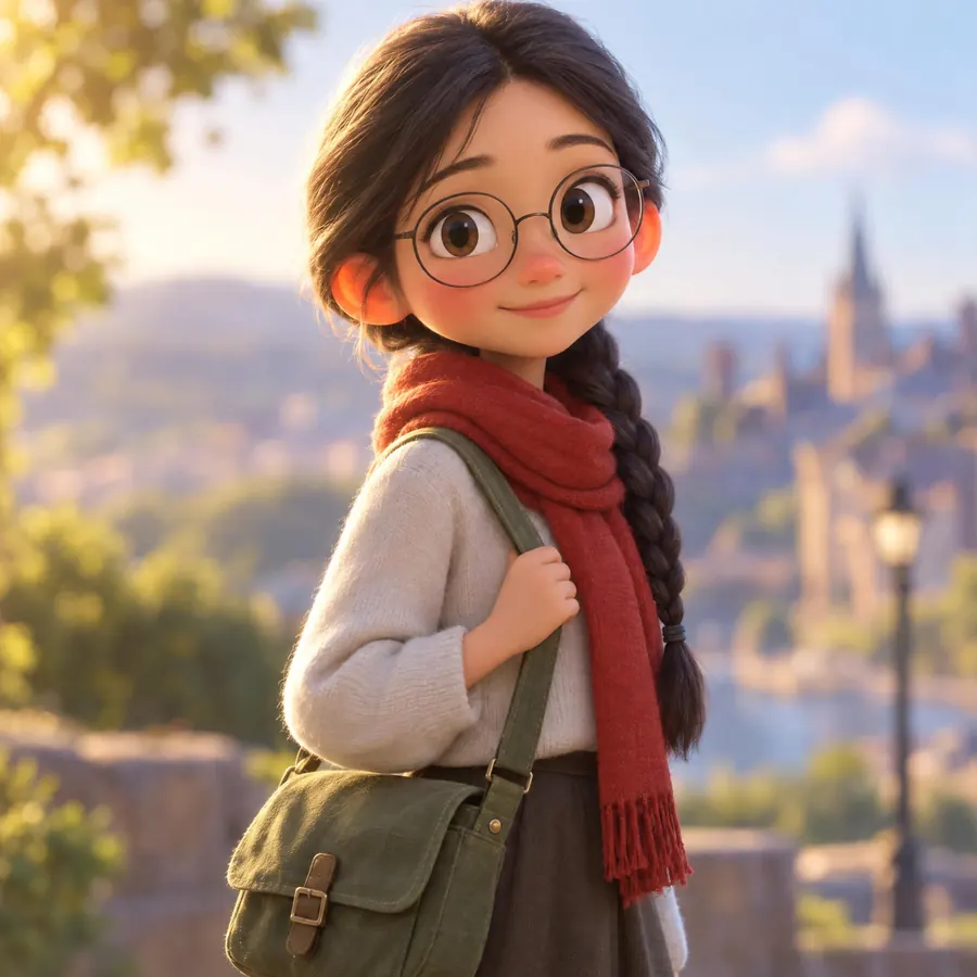 Soft 3D Character: Exaggerated proportions with physically correct skin, lit warm and shot on a long lens.